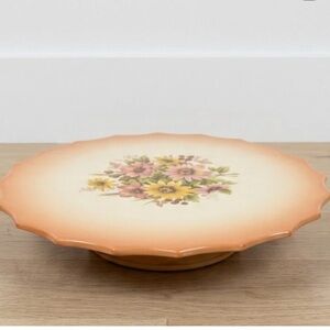 Vintage Floral Ceramic Cake Stand in Peach and Cream